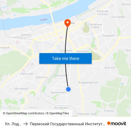 Ул. Лодыгина to Пермский Государственный Институт Искусства И Культуры map