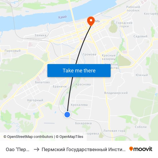 Оао "Перммебель" to Пермский Государственный Институт Искусства И Культуры map