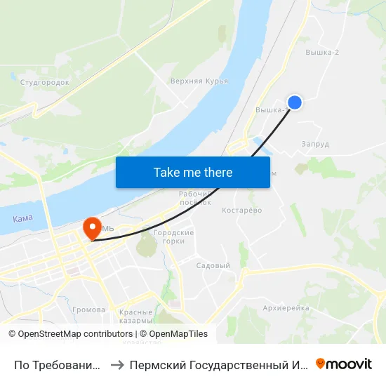 По Требованию(М/Н Вышка-1) to Пермский Государственный Институт Искусства И Культуры map