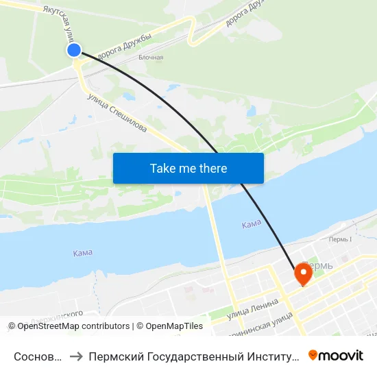 Сосновый Бор to Пермский Государственный Институт Искусства И Культуры map