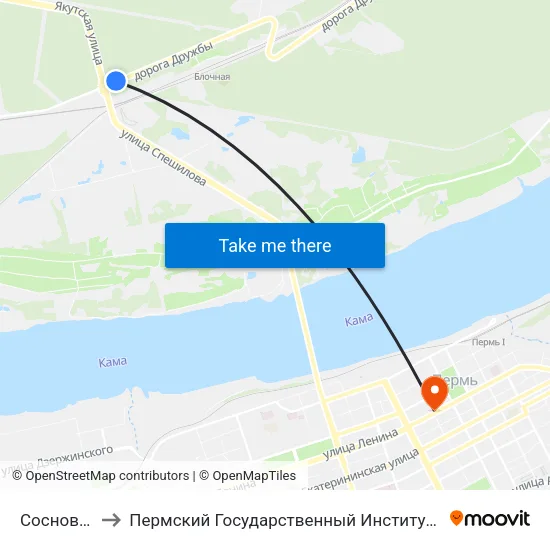 Сосновый Бор to Пермский Государственный Институт Искусства И Культуры map