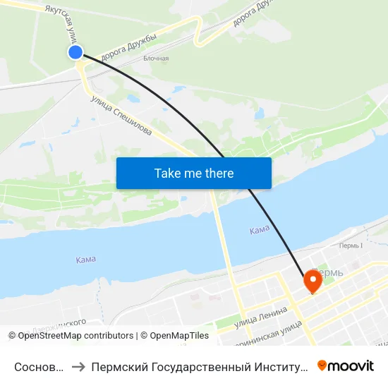 Сосновый Бор to Пермский Государственный Институт Искусства И Культуры map