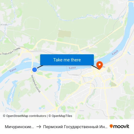 Мичуринские Сады (47 М-Т) to Пермский Государственный Институт Искусства И Культуры map