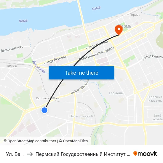 Ул. Баумана to Пермский Государственный Институт Искусства И Культуры map