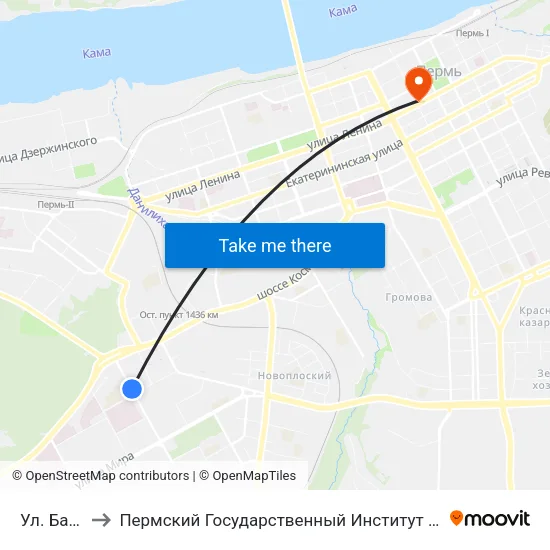 Ул. Баумана to Пермский Государственный Институт Искусства И Культуры map