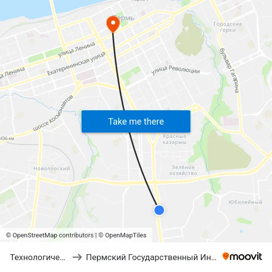 Технологический Институт to Пермский Государственный Институт Искусства И Культуры map