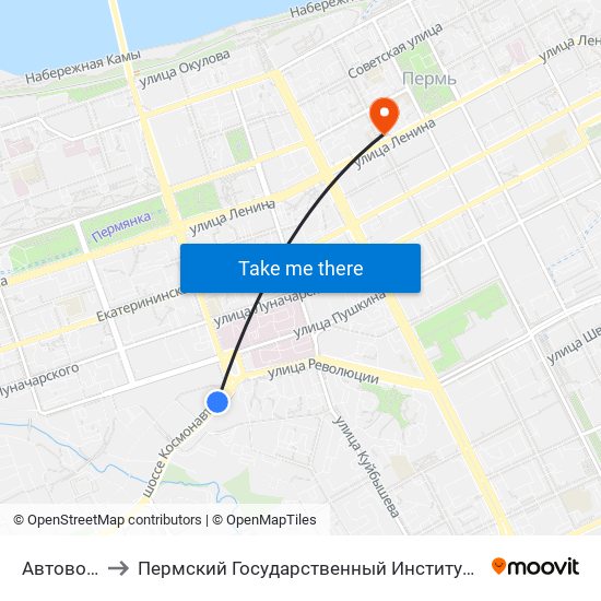 Автовокзал 1 to Пермский Государственный Институт Искусства И Культуры map