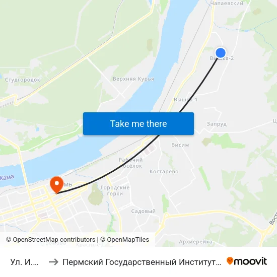 Ул. И.Франко to Пермский Государственный Институт Искусства И Культуры map