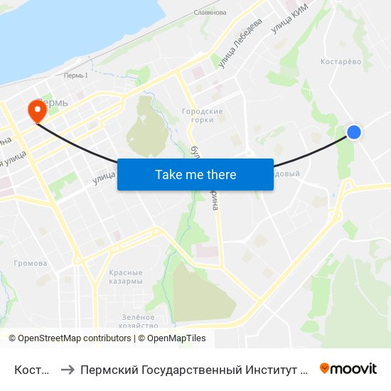 Костарево to Пермский Государственный Институт Искусства И Культуры map