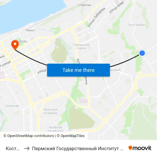 Костарево to Пермский Государственный Институт Искусства И Культуры map