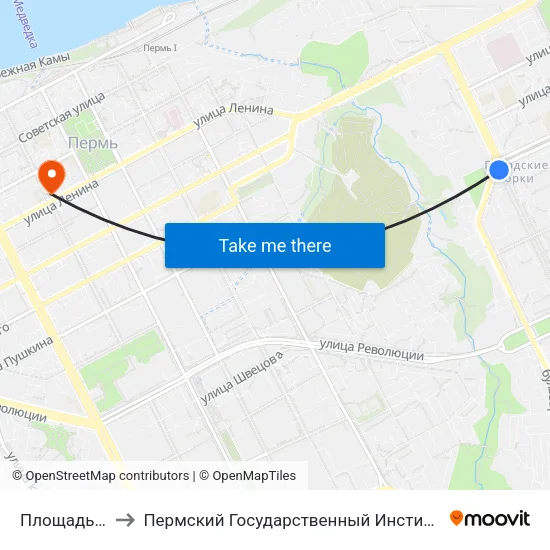 Площадь Дружбы to Пермский Государственный Институт Искусства И Культуры map