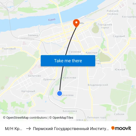 М/Н Крохалева to Пермский Государственный Институт Искусства И Культуры map
