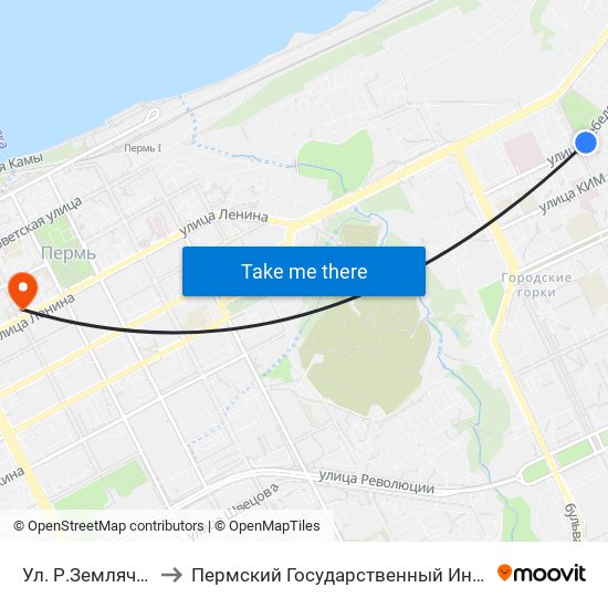 Ул. Р.Землячки (Лебедева) to Пермский Государственный Институт Искусства И Культуры map