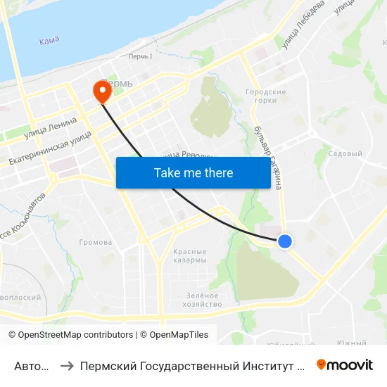 Авторадио to Пермский Государственный Институт Искусства И Культуры map