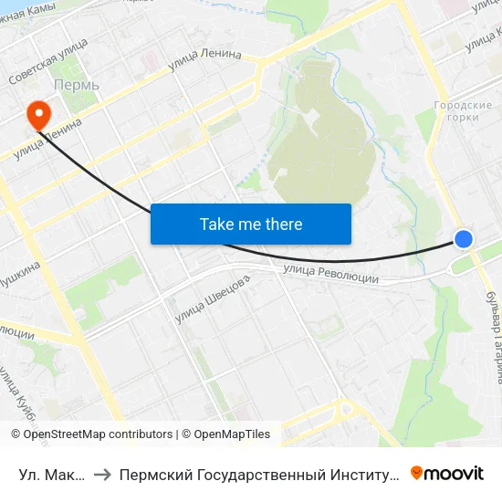 Ул. Макаренко to Пермский Государственный Институт Искусства И Культуры map