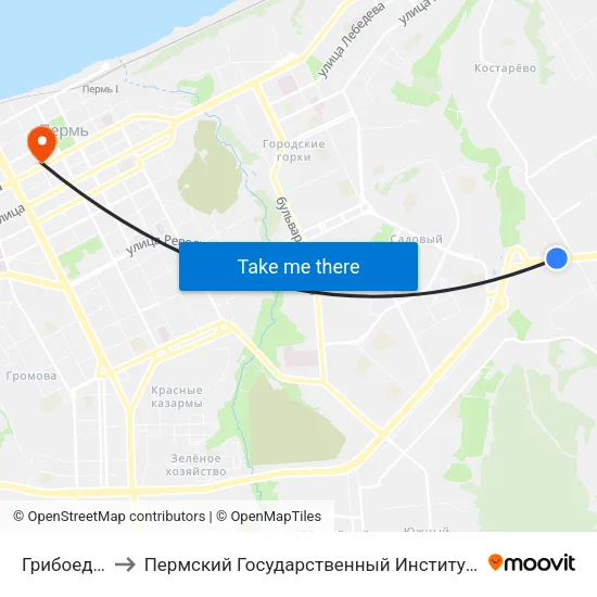 Грибоедовский to Пермский Государственный Институт Искусства И Культуры map