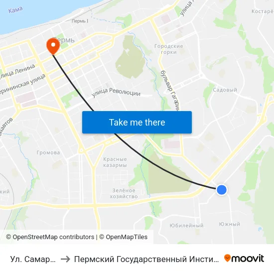 Ул. Самаркандская to Пермский Государственный Институт Искусства И Культуры map