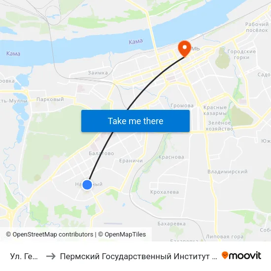 Ул. Геологов to Пермский Государственный Институт Искусства И Культуры map