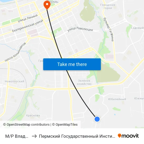 М/Р Владимирский to Пермский Государственный Институт Искусства И Культуры map