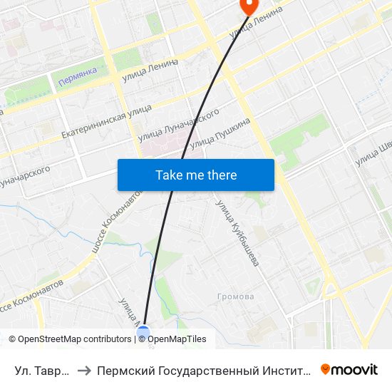 Ул. Таврическая to Пермский Государственный Институт Искусства И Культуры map