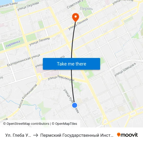 Ул. Глеба Успенского to Пермский Государственный Институт Искусства И Культуры map