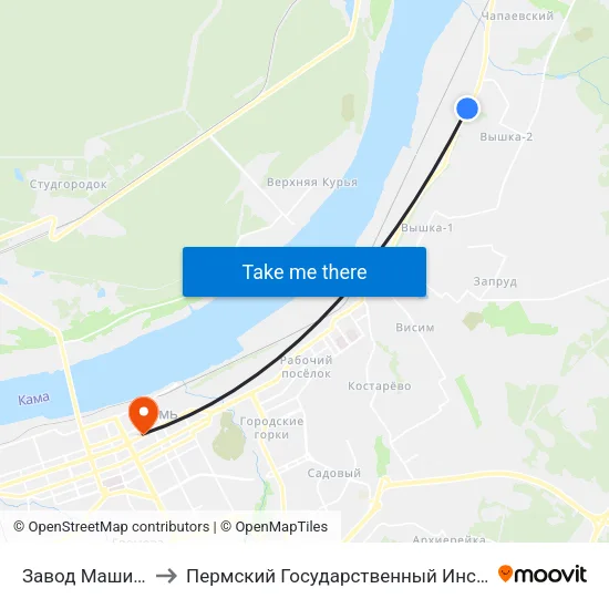 Завод Машиностроитель to Пермский Государственный Институт Искусства И Культуры map