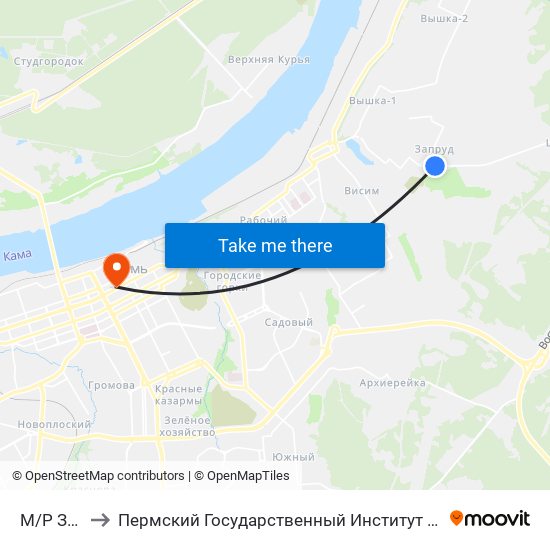 М/Р Запруд to Пермский Государственный Институт Искусства И Культуры map