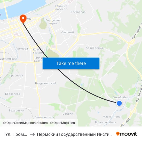 Ул. Промысловая to Пермский Государственный Институт Искусства И Культуры map