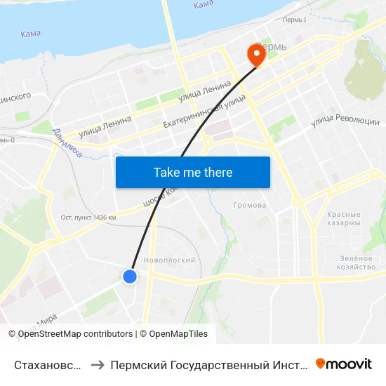 Стахановское  Кольцо to Пермский Государственный Институт Искусства И Культуры map