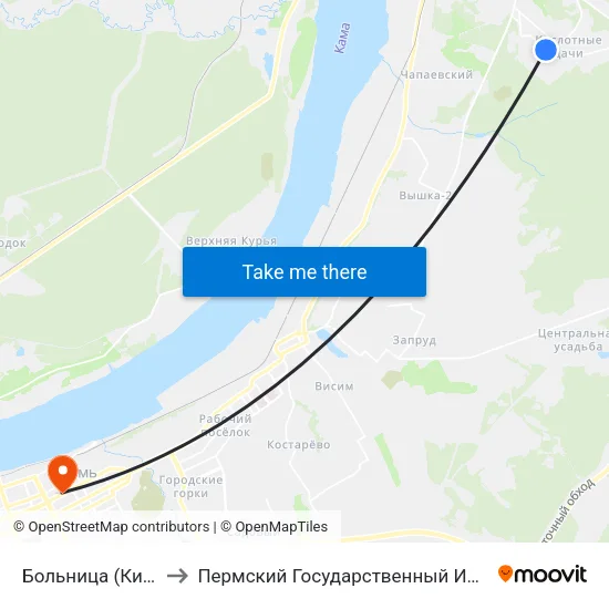 Больница (Кислотные Дачи) to Пермский Государственный Институт Искусства И Культуры map