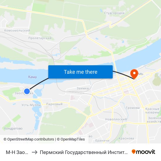 М-Н Заостровка to Пермский Государственный Институт Искусства И Культуры map