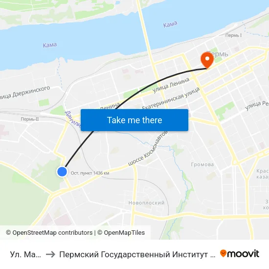 Ул. Малкова to Пермский Государственный Институт Искусства И Культуры map