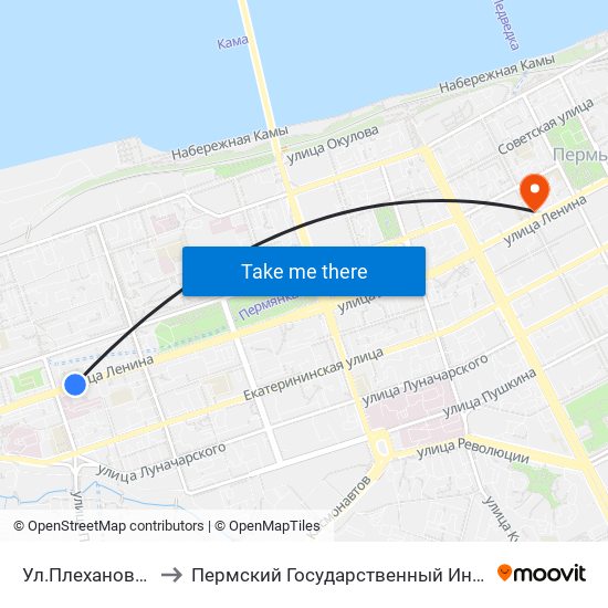 Ул.Плеханова (По Ленина) to Пермский Государственный Институт Искусства И Культуры map