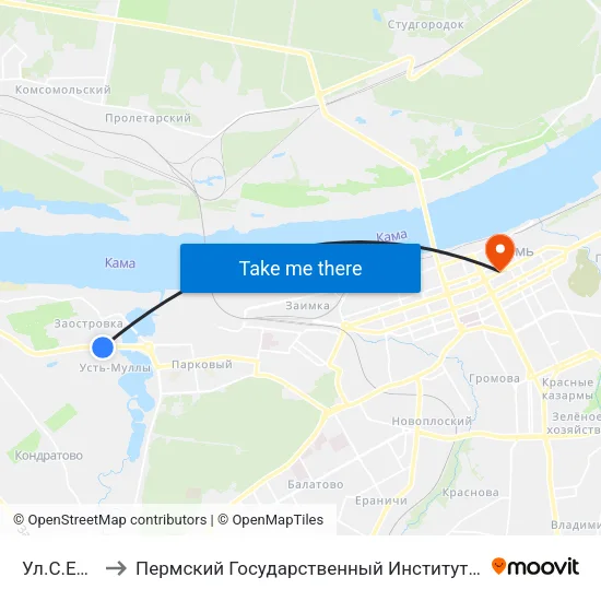 Ул.С.Есенина to Пермский Государственный Институт Искусства И Культуры map