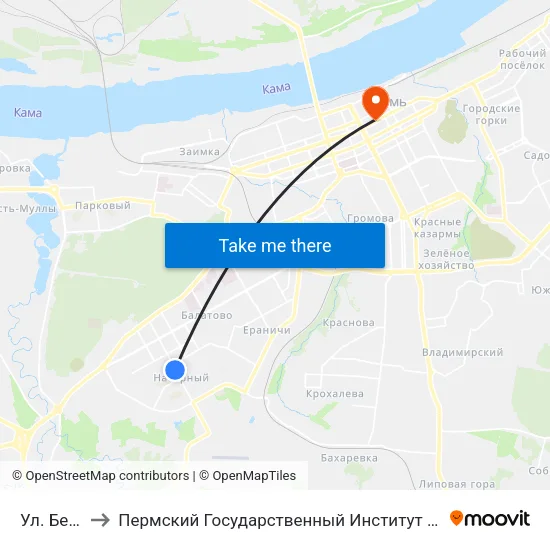 Ул. Беляева to Пермский Государственный Институт Искусства И Культуры map