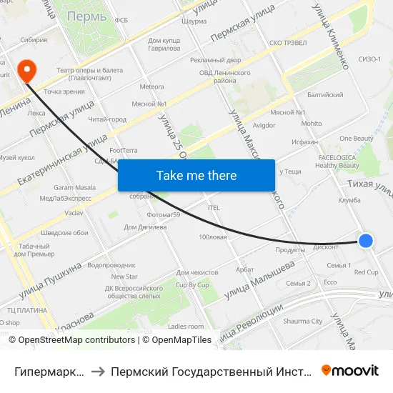 Гипермаркет "Семья" to Пермский Государственный Институт Искусства И Культуры map