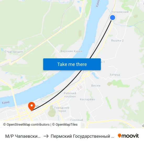 М/Р Чапаевский (Ул.Соликамска) to Пермский Государственный Институт Искусства И Культуры map