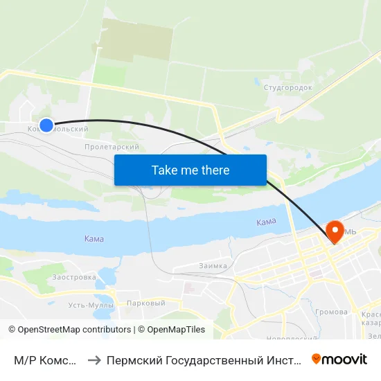 М/Р Комсомольский to Пермский Государственный Институт Искусства И Культуры map
