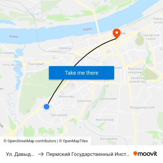 Ул. Давыдова (Мира) to Пермский Государственный Институт Искусства И Культуры map
