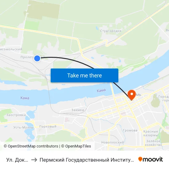 Ул. Докучаева to Пермский Государственный Институт Искусства И Культуры map