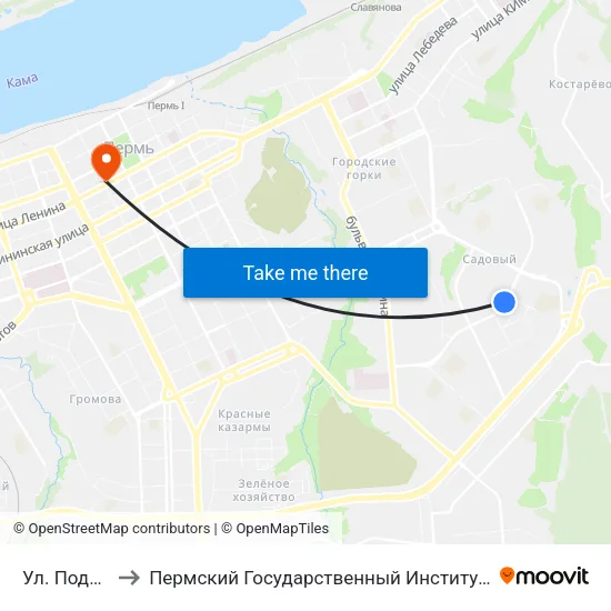 Ул. Подольская to Пермский Государственный Институт Искусства И Культуры map