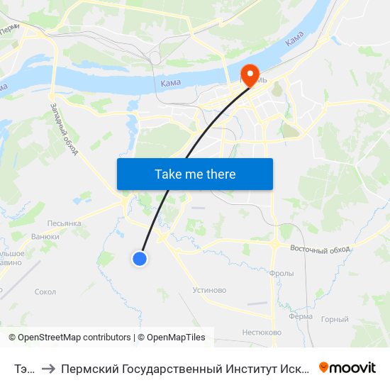 Тэц-9 to Пермский Государственный Институт Искусства И Культуры map