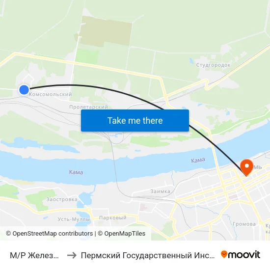 М/Р Железнодорожный to Пермский Государственный Институт Искусства И Культуры map