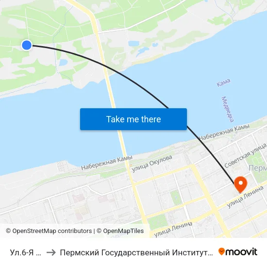 Ул.6-Я Линия to Пермский Государственный Институт Искусства И Культуры map