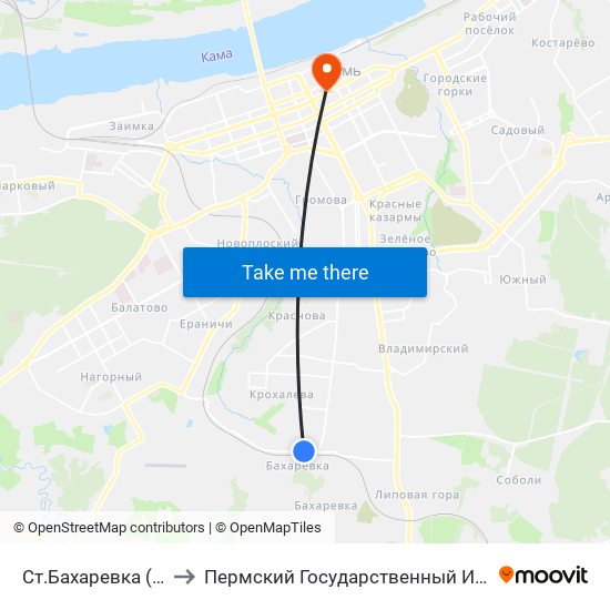 Ст.Бахаревка (Для Автобусов) to Пермский Государственный Институт Искусства И Культуры map