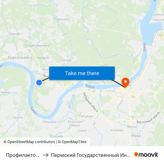 Профилакторий (Н.Крым) to Пермский Государственный Институт Искусства И Культуры map