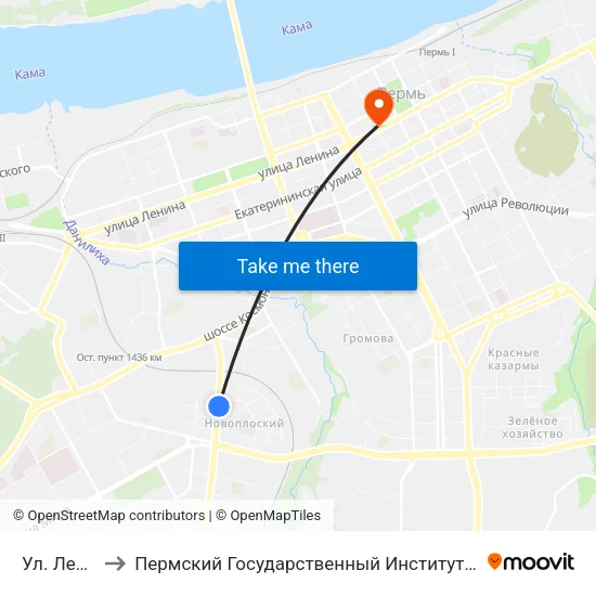 Ул. Левченко to Пермский Государственный Институт Искусства И Культуры map