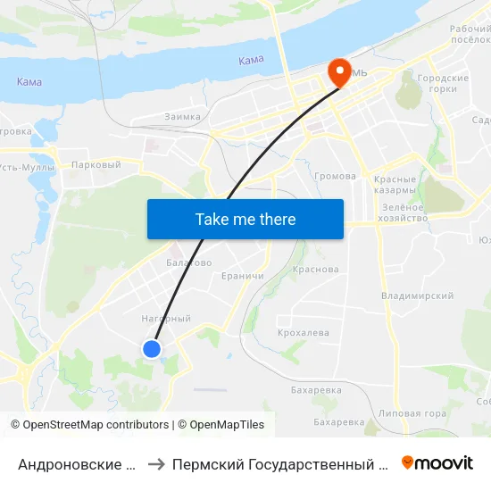 Андроновские Пруды (Нагорный) to Пермский Государственный Институт Искусства И Культуры map
