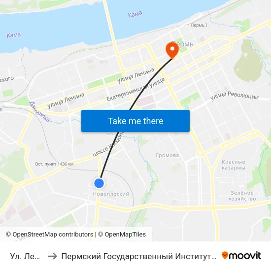 Ул. Левченко to Пермский Государственный Институт Искусства И Культуры map