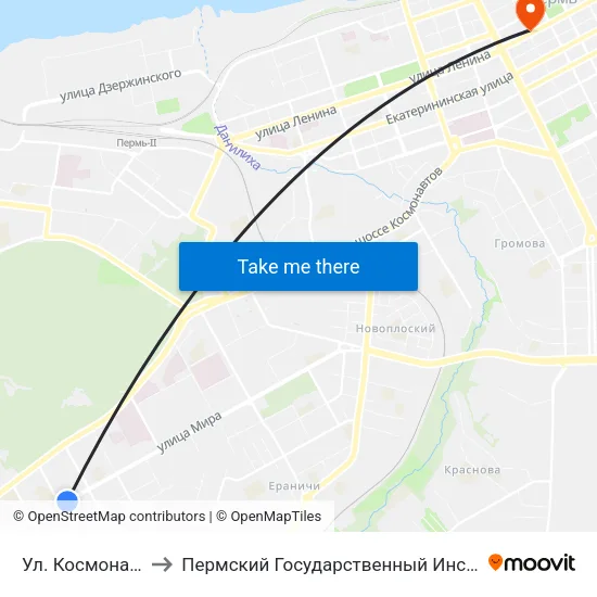 Ул. Космонавта Леонова to Пермский Государственный Институт Искусства И Культуры map